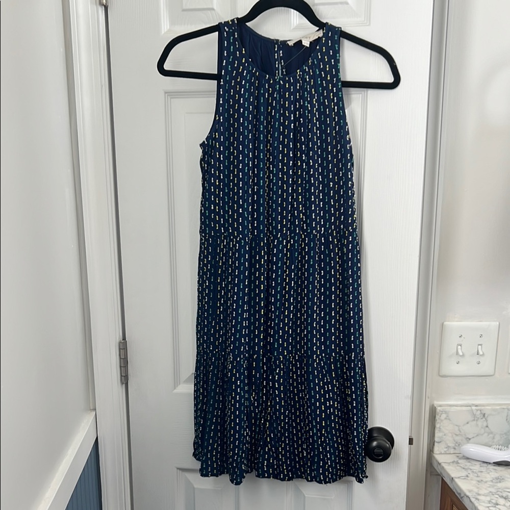 Navy Sleeveless Dress with Pattern
